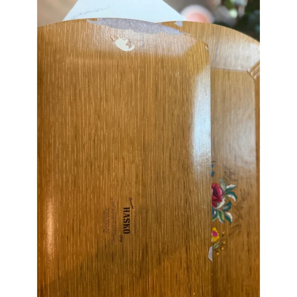 Vintage Hasko De Luxe Lap Tray Mid Century Faux Wood Floral Lithograph MCM 16x8